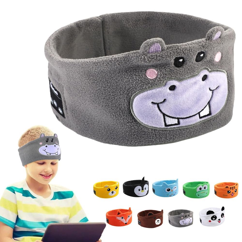 RBFSAH Kids Wireless Headphones, Over Ear Headphones for Children & Toddlers, with Thin Speakers & Super Soft Fleece Headband (Hippo)
