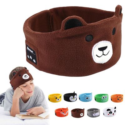 RBFSAH Kids Wireless Headphones, Over Ear Headphones for Children & Toddlers, with Thin Speakers & Super Soft Fleece Headband (Bear)