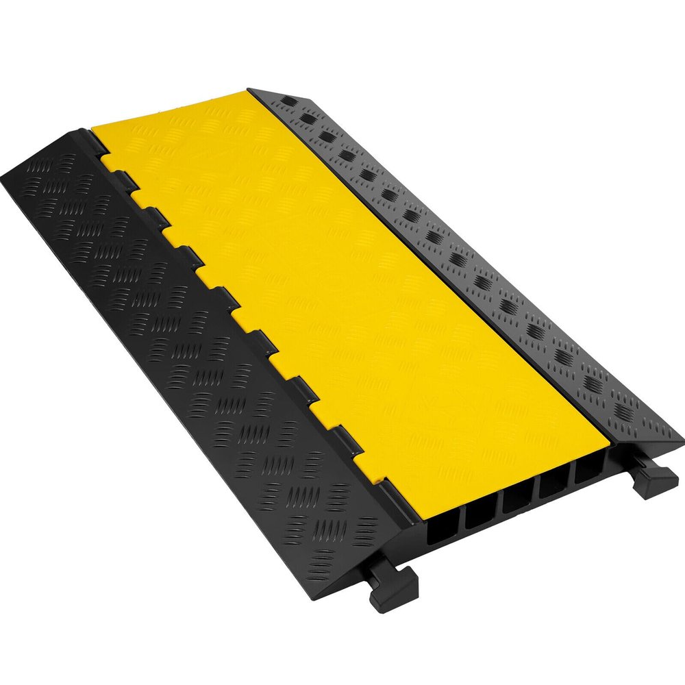 VEVOR 5 Channel Cable Protectors Extreme Rubber Cable Ramps Heavy Duty Protective Cable Wire Cord Ramp Driveway Rubber Traffic Speed Bumps Cable Protector (5-Channel, 1Pack-18000Lb)
