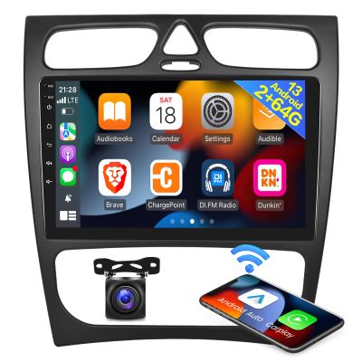 Car Radio for 4 Doors Mercedes Benz C Class W203 C200 C320 C350 CLK W209 S203 A209 2000-2005, [2G+64G] Android 13 Touch Screen W203 Stereo, Carplay/Android Auto/Bluetooth/WiFi/SWC