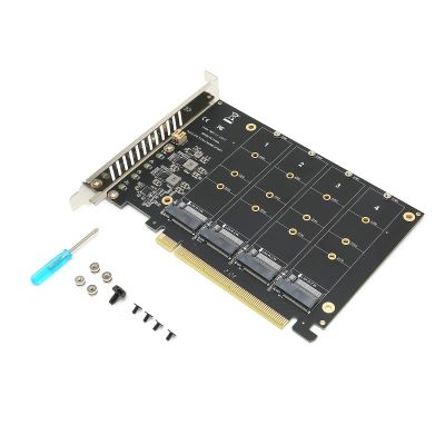 Adapter Card 4 Port M.2 NVMe SSD to PCIE X16 M Key Hard Drive Converter Reader Expansion CardPH44 M.2 NVMe SSD to PCIE 4.0 Adapter Card, 4 Port M.2 NVMe to PCIE X16 Expansion