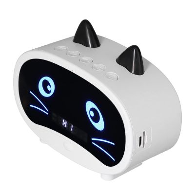 CFTGIW Mini Cartoon Speaker Multifunctional Cute Cat Ear Design Smart Set Dual Alarm Clocks for Bedroom OfficePink Digital Alarm Clock Speaker, Cartoon Cat Alarm Clock with Temperature