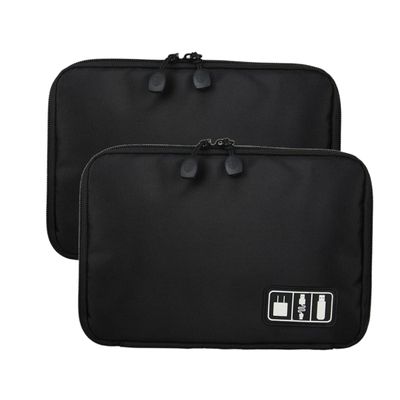 Uonlytech 2pcs Nylon Electronics Storage Bag Portable Travel Organizer for External Hard Drive Accessories Multi-functional Double-zipper Case for Home Outdoor Use Black