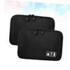 Uonlytech 2pcs Nylon Electronics Storage Bag Portable Travel Organizer for External Hard Drive Accessories Multi-functional Double-zipper Case for Home Outdoor Use Black view 3