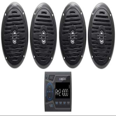 Audiosavings Bundle: Soundstream MHU-32 Marine ATV/UTV Digital Media Receiver Bluetooth/AUX/USB Bundle with (2) Pair Rockville MS525B 5.25" 400 Watt Waterproof Marine Speaker 2-Way (3 Items)
