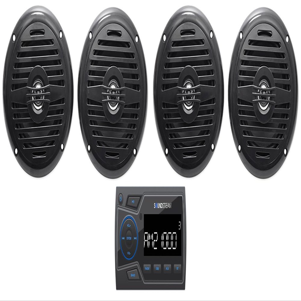 Audiosavings Bundle: Soundstream MHU-32 Marine ATV/UTV Digital Media Receiver Bluetooth/AUX/USB Bundle with (2) Pair Rockville MS525B 5.25" 400 Watt Waterproof Marine Speaker 2-Way (3 Items)