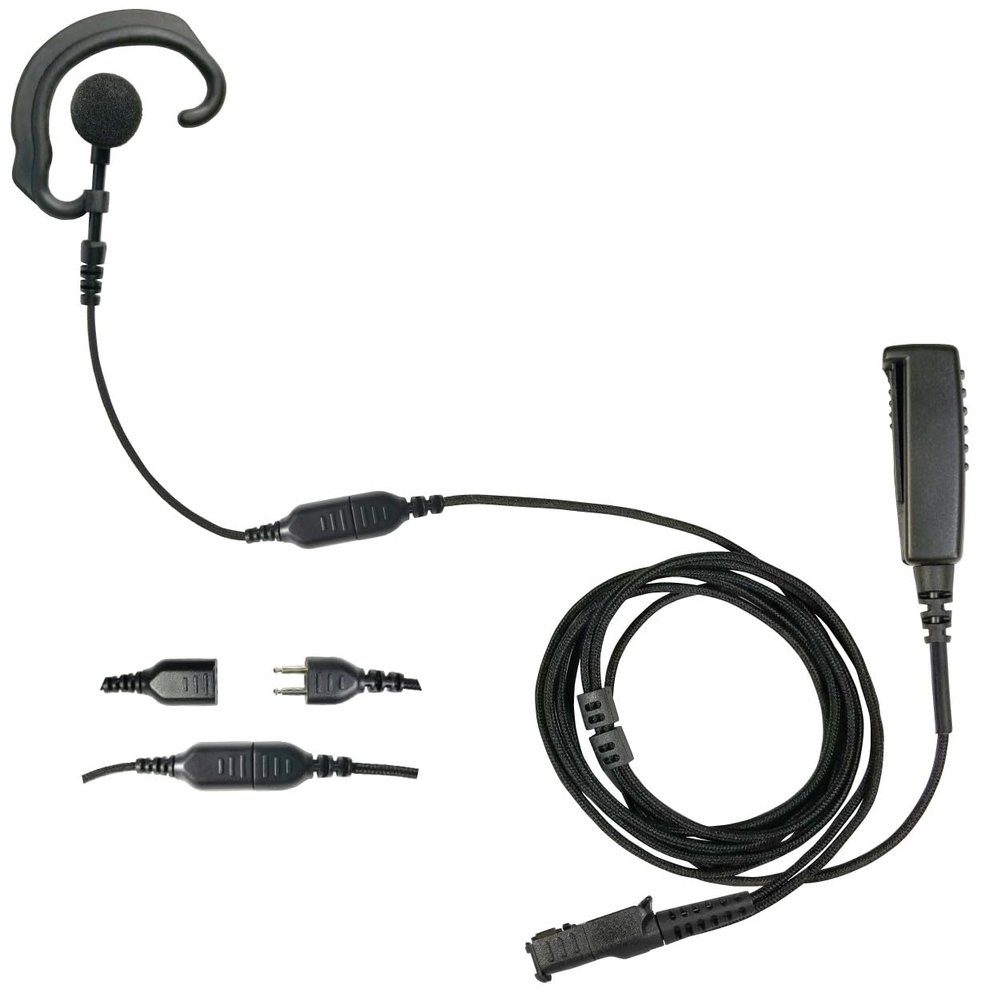 PRYME SNAP Series (SNP-2W-M11-Kit2) - 2-Wire Lapel Microphone with Braided Fiber Cable and Ear Hanger Hook Earphone (Fits Motorola XPR3300/3500 Radios)