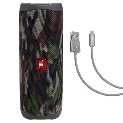 JBL Flip 5 (Squad) + Bundle with Case Logic Braided USB Type-C Charge & Sync (6 feet, Gray)