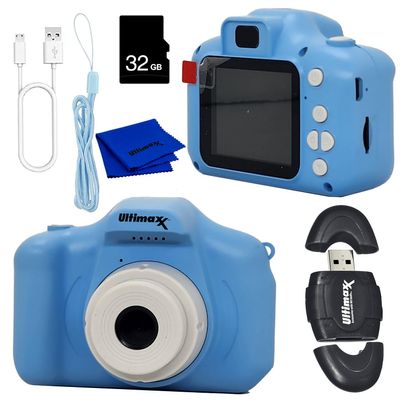 Ultimaxx Essential Kids Digital Camera Bundle (Blue) - Includes: 32GB microSD Card, High-Speed Memory Card Reader with Internal microSD Slot, Lanyard, Microfiber Cloth & More (6pc Bundle)