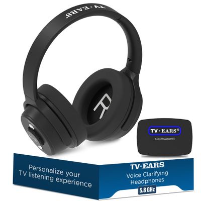 TV EARS 5.8 GHz Wireless Headphones System for TV, Voice Clarifying for Listening & Watching Experience with Rechargeable Batteries, Adjustable Sound, Works with most TV Brands, Range up to 100 Feet