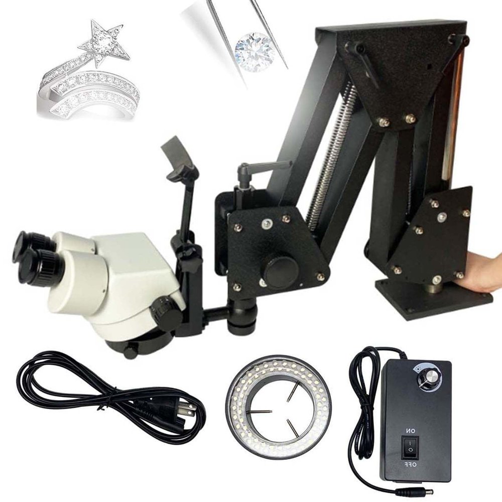 Jewelry Microscope,Micro Inlaid Mirror,7x-45x Multi-Directional Microscope,Jewelry Inlaid Microscope 10x Eyepieces,Micro-Setting Microscope Spring Bracket,with Ring Light,for Jewelry Making,85mm