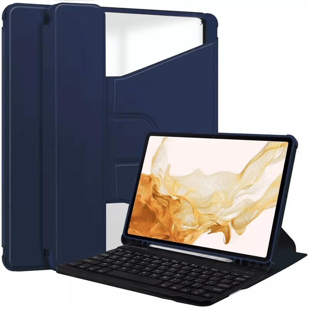 360 Rotating Keyboard Case for Samsung Galaxy Tab S9 FE 10.9 inch, Vertical Stand Magnetic Detachable Keyboard Slim Folio Smart Cover with KeyboardDark Blue