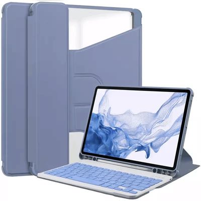 360 Rotating Keyboard Case for Samsung Galaxy Tab S9 FE Plus 12.4 inch, Vertical Stand Magnetic Detachable Keyboard Slim Folio Smart Cover with KeyboardPurple
