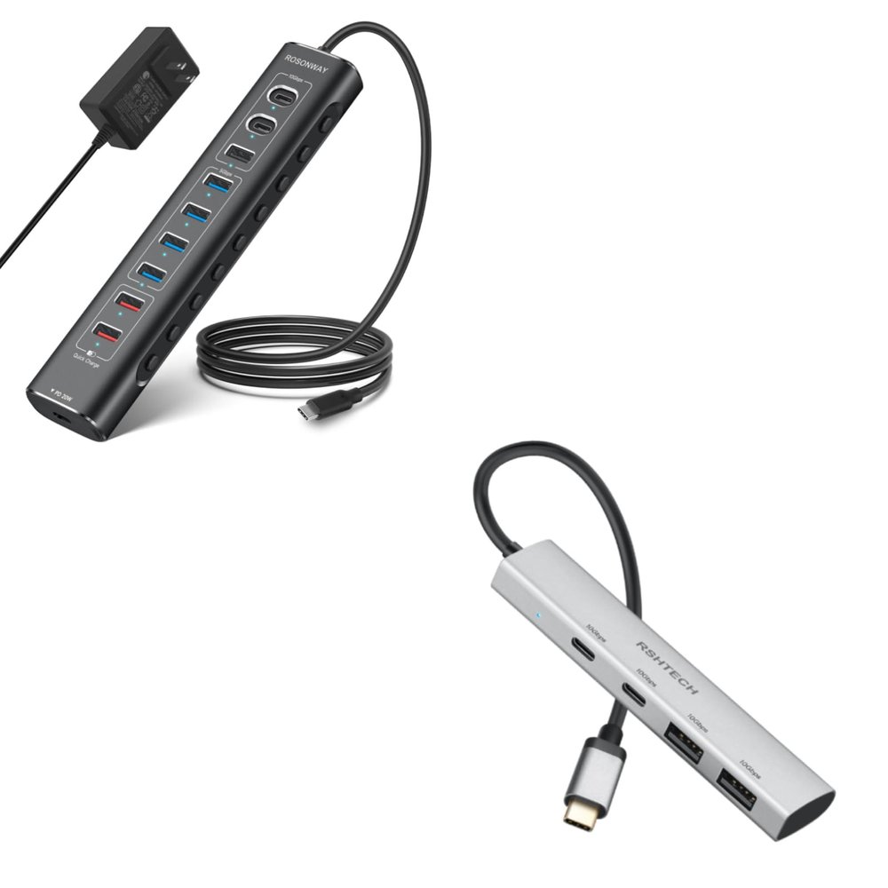 10-Port Powered USB C Hub 60W with 10Gbps 3 USB 3.2 Ports, 4 USB 3.0 Ports, 20W USB-C PD, 2 Fast Charging Ports + 4 Ports USB A/USB C Hub 10Gbps