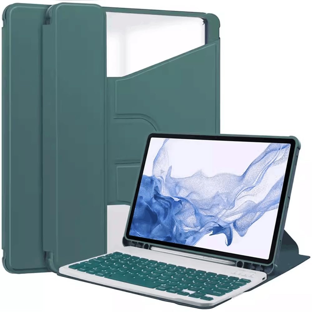 Kaidisen 360 Rotating Keyboard Case for Samsung Galaxy Tab S9+ 12.4 inch, Vertical Stand, Magnetic Detachable, Slim Folio, Smart Cover with Keyboard, Dark Green