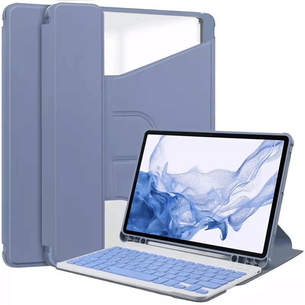 360 Rotating Keyboard Case for Samsung Galaxy Tab S9+ 12.4 inch, Vertical Stand Magnetic Detachable Keyboard Slim Folio Smart Cover with KeyboardPurple