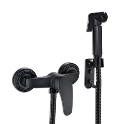 FINLIX Black Handheld Bidet Sprayer for Toilet with Hot and Cold Water, Wall Mounted Bathroom Cloth Diaper Sprayer Set Brass Toilet Bidet Sprayer Kit for Pet Bathing, Personal Hygiene