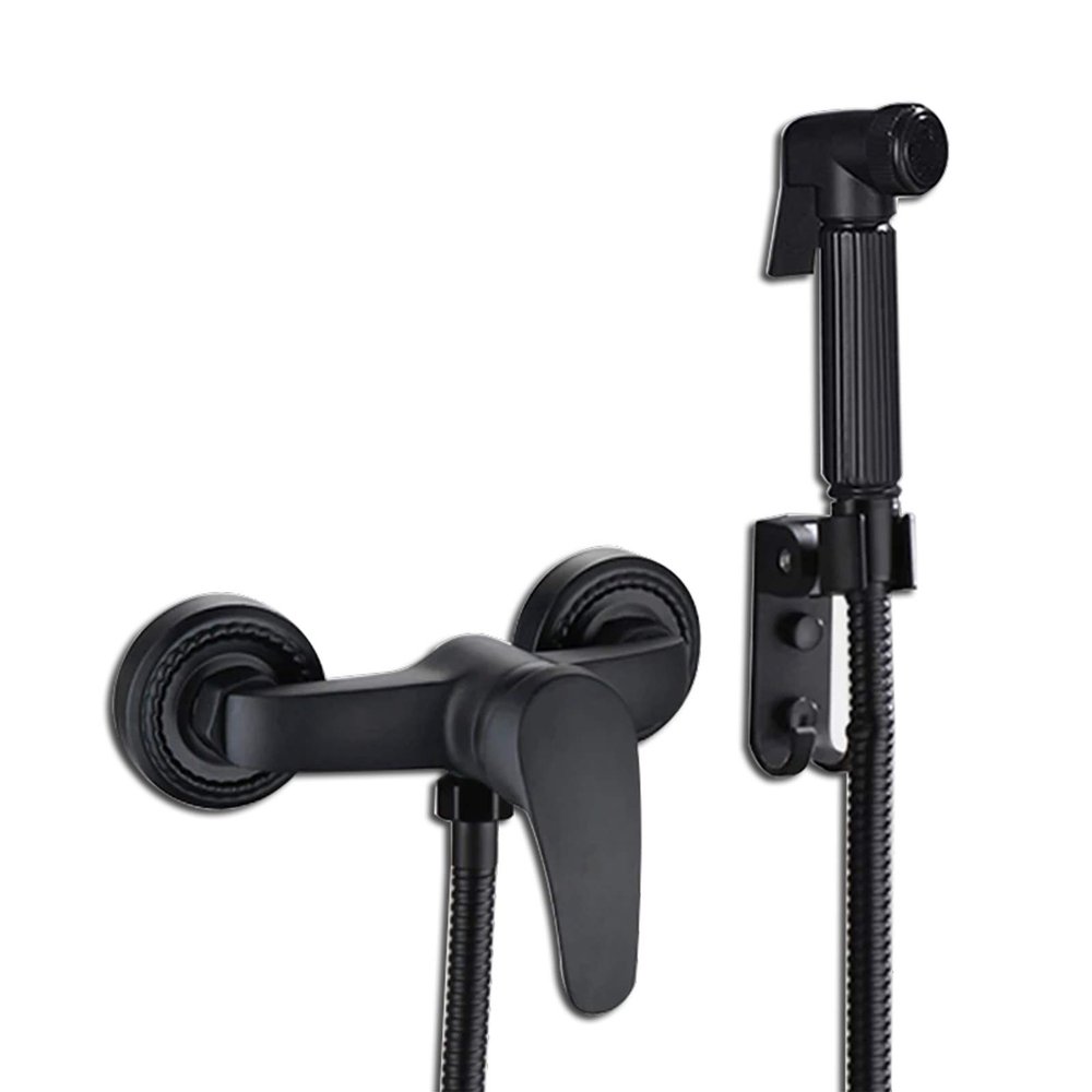 FINLIX Black Handheld Bidet Sprayer for Toilet with Hot and Cold Water, Wall Mounted Bathroom Cloth Diaper Sprayer Set Brass Toilet Bidet Sprayer Kit for Pet Bathing, Personal Hygiene