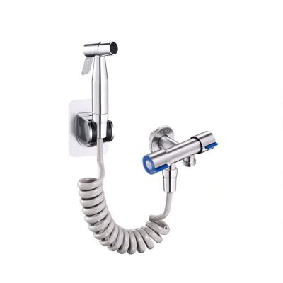 FINLIX Toilet Bidet Sprayer kit ABS Cloth Diaper Sprayer kit Bidet Sprayer kit for Toilet Jet Spray for Toilet Portable 2m Hose Double Control Angle Valve for Kitchen,Brushed (Color : Brushed)