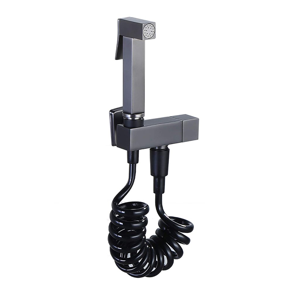 FINLIX Handheld Bidet Sprayer for Toilet, Brass Wall Mounted Bathroom Cloth Diaper Sprayer Set Brushed Gray Single Cold Water Toilet Bidet Sprayer Kit for Personal Hygiene,PVC Hose (Color : PVC Hose)