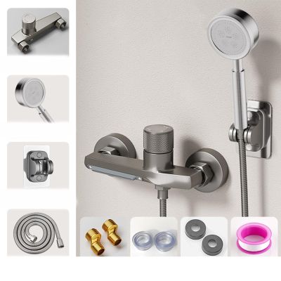 Modern shower set, practical shower set, shower set with hand shower, with rotary thermostat, five-position adjustment, booster spray gun, suitable for bathroom, hotel, pet shop, gym (Color : Gun gra