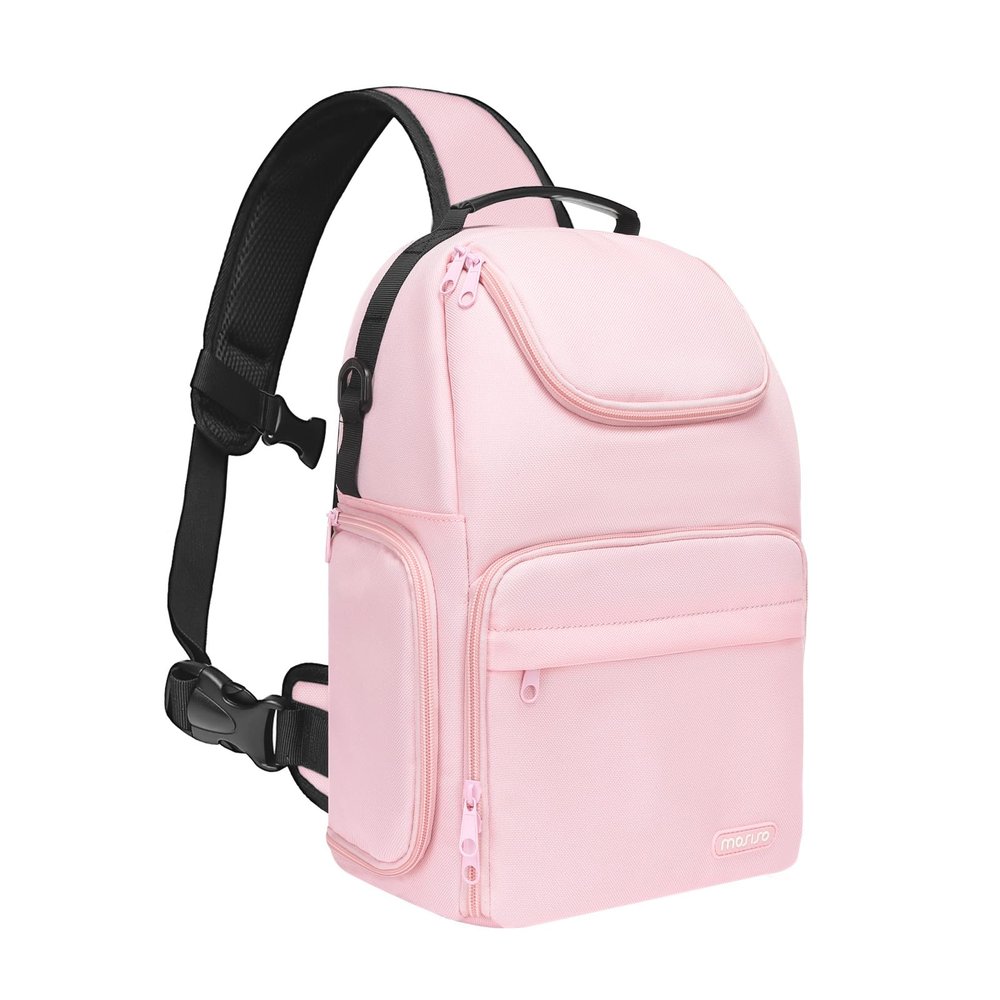 MOSISO Camera Sling Bag, DSLR/SLR/Mirrorless Camera Case Crossbody Photography Backpack with Tripod Holder&Removable Modular Inserts&PU Handle Compatible with Canon/Nikon/Sony, Pink