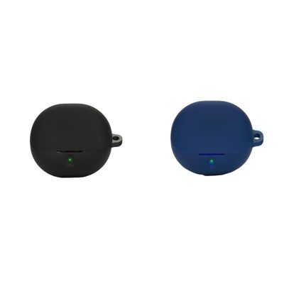 2 Pack DAYJOY Soft Silicone Protective Case Cover Compatible with SoundPEATS Clear Earbuds Protective Skin Sleeve with Key Chain (Black+Blue)