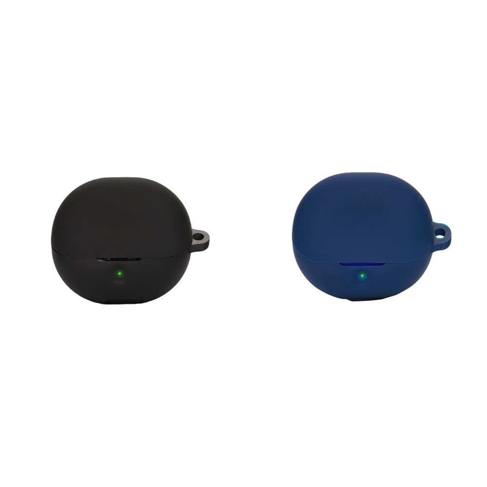 2 Pack DAYJOY Soft Silicone Protective Case Cover Compatible with SoundPEATS Clear Earbuds Protective Skin Sleeve with Key Chain (Black+Blue)
