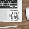 (3 Pcs) I'm Fine It's Just My Face Sticker Funny Decorate Waterproof Vinyl Books Laptops Phone Water Bottles Kindle Decals Bookish Reading Stickers Gifts for Man Woman Boys Girls Size 3"x2.8" Inch view 2