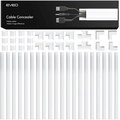 EVEO Cord Hider - 300 Cord Cover Wall Cable Hider, Cable Concealer, Wire Hiders for TV on Wall. Cable Management, Cord Hider Cable Raceway Wire Covers for Cords -18X (L17 W0.95 H0.5) - Medium - White