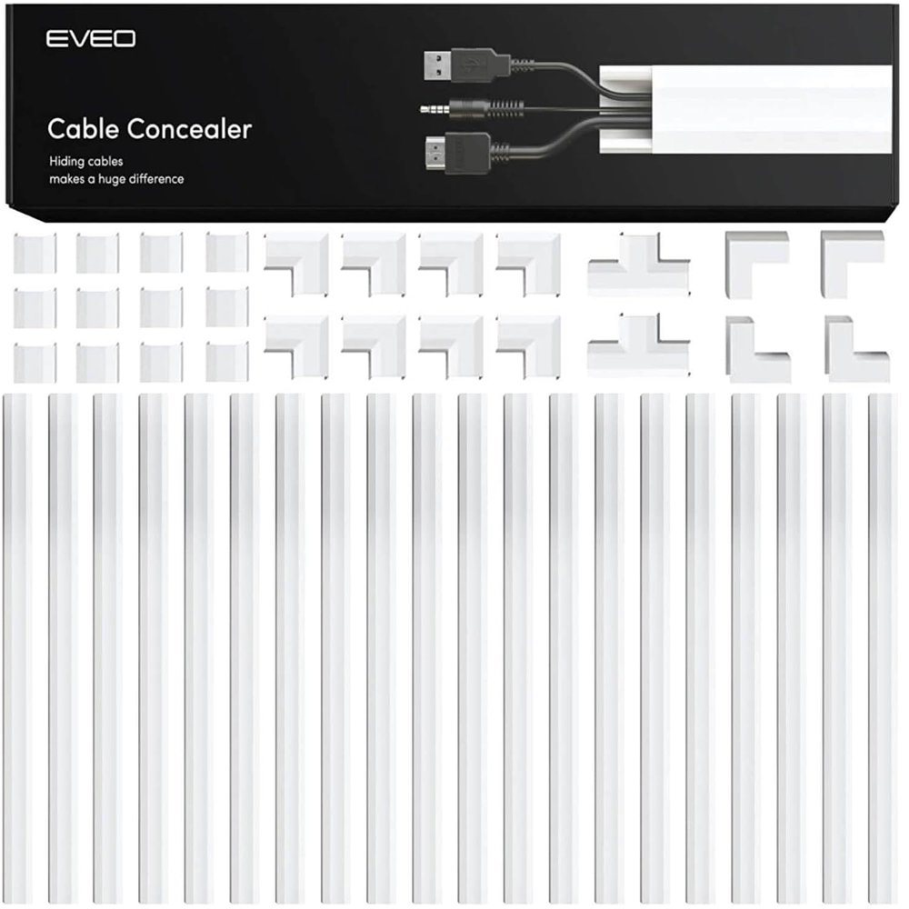 EVEO Cord Hider - 300 Cord Cover Wall Cable Hider, Cable Concealer, Wire Hiders for TV on Wall. Cable Management, Cord Hider Cable Raceway Wire Covers for Cords -18X (L17 W0.95 H0.5) - Medium - White