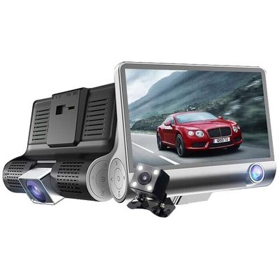 3-Channel Dash Cam with Front and Rear Inside Views, 1080P Full HD with 170-degree Wide-Angle Lens, IR Night Vision, Loop Recording, Reverse Assist, and 24-Hour Parking Recording.