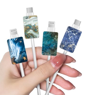Data Cable Protector for iPhone Type-c, Unique Luxury Marble Pattern 4pcs Soft Phone Cable Protector,Charging Cord Protector,Cable Chomper,Cable Sleeve Cord Saver for Women Girls