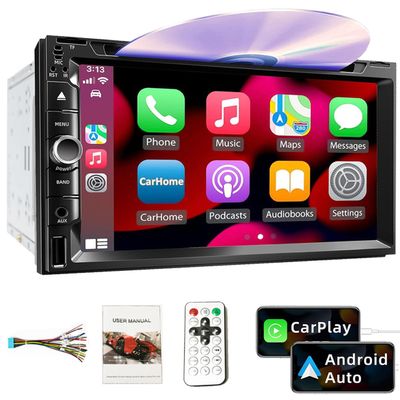 CarPlay & Android Auto Car DVD Car Player,2 Din 7 Inch Touch Screen Car Stereo with Bluetooth,Support Mirror Link,SWC,RDS,AM/FM AUX Input Car Radio Receiver