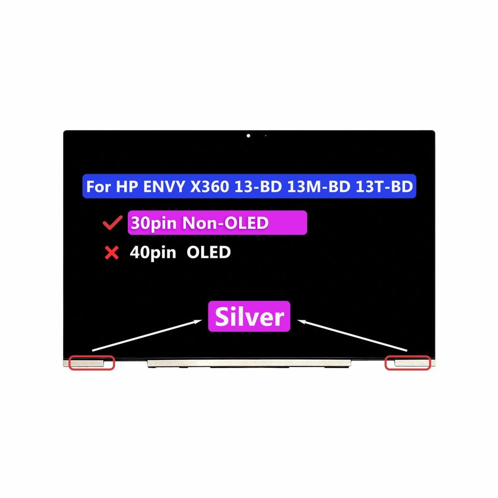 13.3" LCD Touch Screen Replacement Digitizer Assembly for HP Envy x360 13m-bd 13m-bd0xxx 13m-bd1xxx 13m-bd0000 13m-bd1000 (Non-OLED Type) 30 pin 60HZ (FHD 1920 * 1080 Touch Silver)