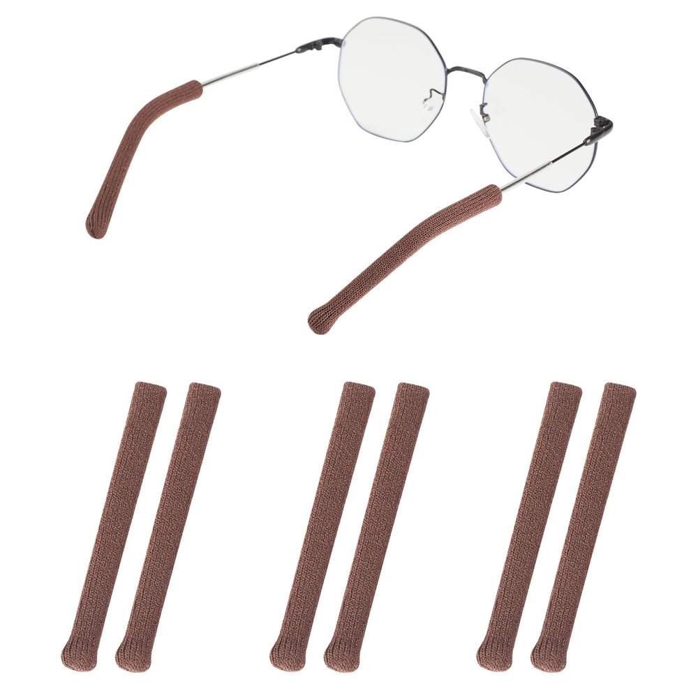 Omnful Glasses Ear Cushion Longer Length with Soft Knitting Cotton, Anti-Slip Elastic Eyeglasses Ear Grips for Glasses, Sunglass Temple Tips Sleeve Retainer - Eye glasses Ear Cushions, 3pairs Brown