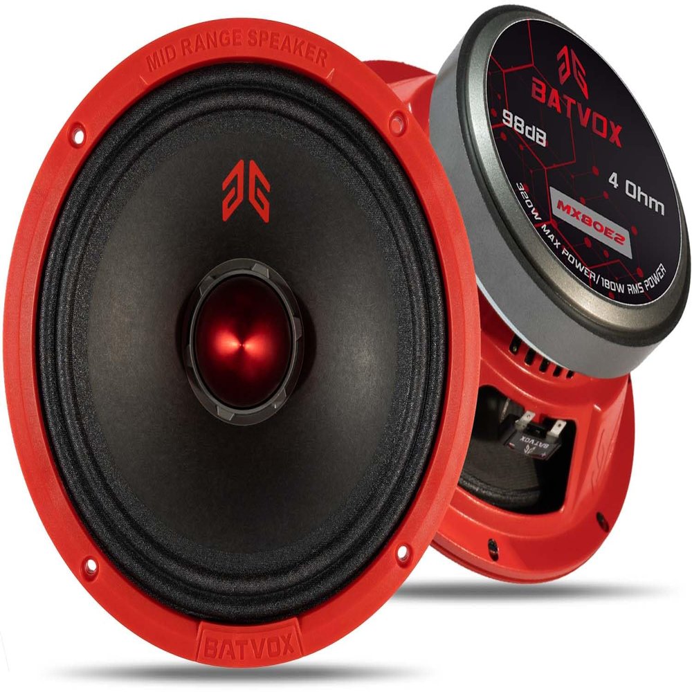 GRTSKY MX80E2 Loudspeaker 8 Inch Midrange 640 Watts 4 Ohms Red Bullet, Premium Quality Audio Door Speakers for Car or Truck Stereo Sound System, Red (2 Speakers)