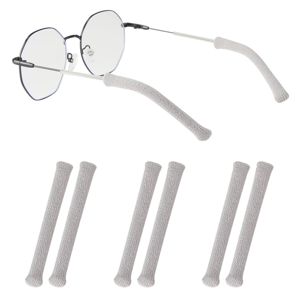 Omnful Glasses Ear Cushion Longer Length with Soft Knitting Cotton, Anti-Slip Elastic Eyeglasses Ear Grips for Glasses, Sunglass Temple Tips Sleeve Retainer - Eye Glasses Ear Cushions, 3pairs Grey