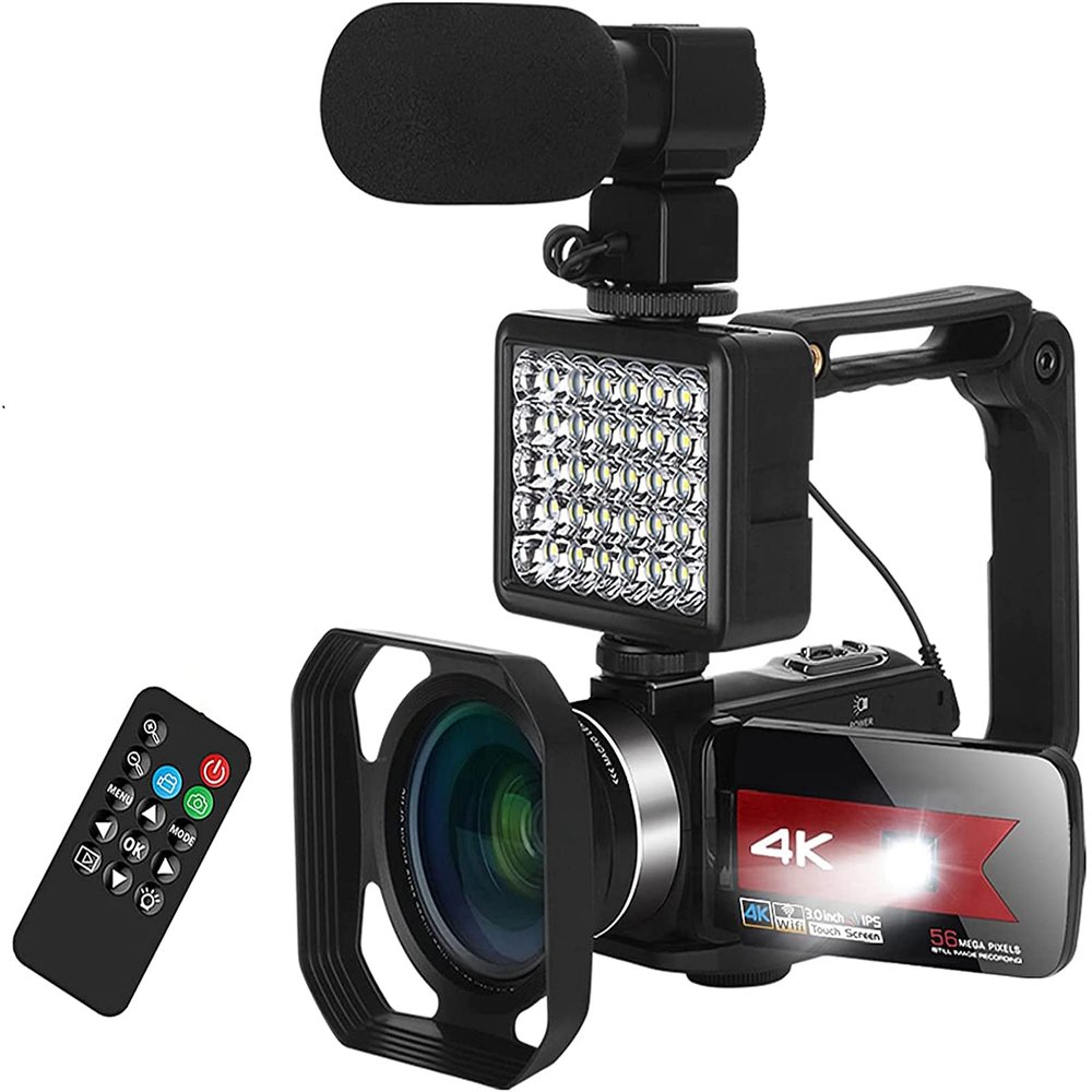GREUIGNREINGRUG Digital Video Camera Vlogging Live Streaming 4K Camcorder 56MP 3.0Inch IPS Touch Screen WiFi IR Night Vision 18X Digital Zoom with 64G SD Card