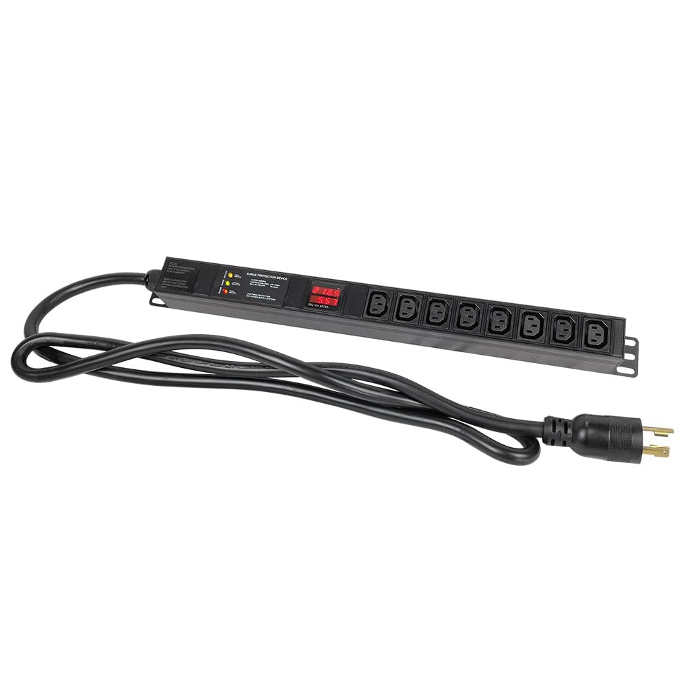 Metered-Surge Protection, PDU, 240V, L6-30P, 30A, 7200watts, (8) C13 Outlets, Crypto Mining, Data Center, ASIC/RIGS, Network Cabinet, Power Distribution Unit