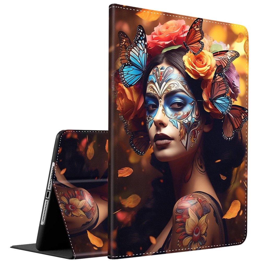 Case for iPad Mini 5 Generation 2019/ Mini 4, Mini 1 2 3, Multi-Angle Smart Stand Cover Auto Sleep/Wake for iPad Mini 5/4/3/2/1, Flower Girl Skull