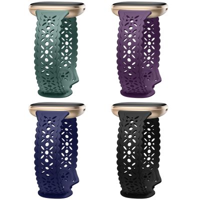 Dirrelo 4 pack Lace Silicone Band Compatible for Fitbit Sense Bands/Fitbit Versa 3 Bands/Fitbit Versa 4 Bands/Fitbit Sense 2 Bands Women,Soft Thin Hollow-out Sport Watch Strap Replacement Wristband