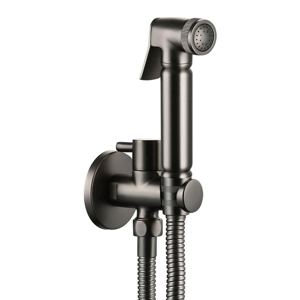 FINLIX Toilet Handheld Bidet Sprayer Handheld Toilet Bidet Sprayer Set Kit Cloth Diaper Sprayer Kit Brass Cold Water with Hose Grey Toilet Spray Gun Set
