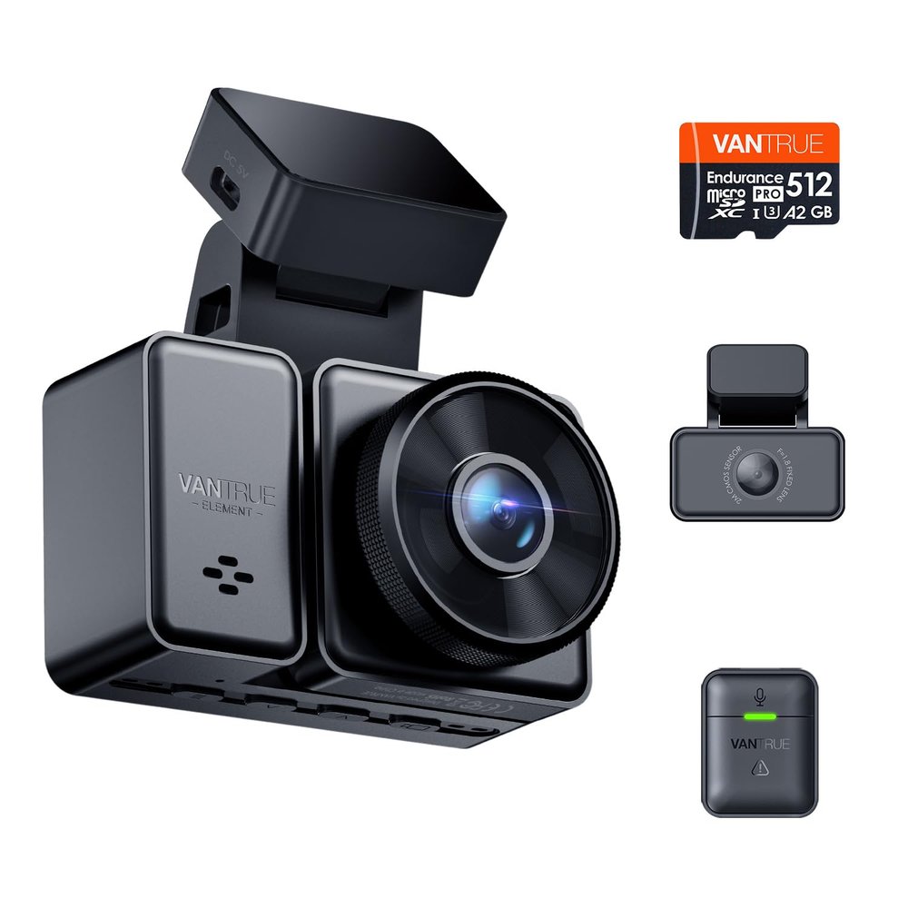 [ Bundle-2 Items: Vantrue E2 2.7K Dash Cam + Vantrue 512GB SD Card ] 2.7K + 2.7K Dash Cam Front and Rear, Buffered Parking Mode, GPS, Voice Control