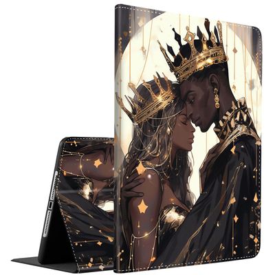 Case for New iPad 10th Generation Case 2022 10.9 Inch, Multi-Angle Smart Stand Cover Auto Sleep/Wake for iPad 10th Gen 10.9 inch 2022, African American Afro Queen King Gold Crown