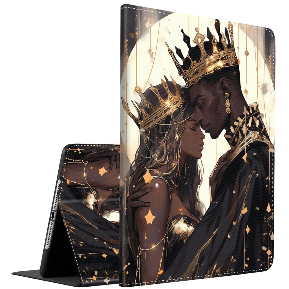 Case for New iPad 10th Generation Case 2022 10.9 Inch, Multi-Angle Smart Stand Cover Auto Sleep/Wake for iPad 10th Gen 10.9 inch 2022, African American Afro Queen King Gold Crown