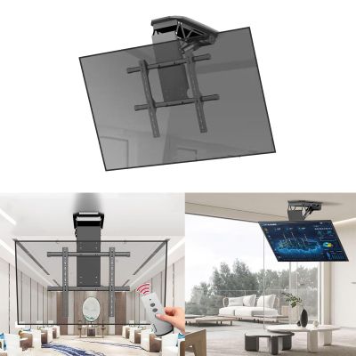 QICBYING 0-85 Flip Down TV Bracket - Motorised Ceiling TV Mount - Motorised TV Bracket, Electric TV Ceiling Mount with Remote Control and Switch Control, Motorised TV Lift Fits 50-90 Inch TVs