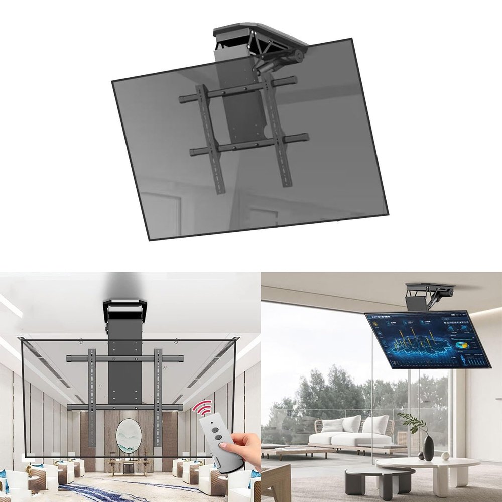 QICBYING 0-85 Flip Down TV Bracket - Motorised Ceiling TV Mount - Motorised TV Bracket, Electric TV Ceiling Mount with Remote Control and Switch Control, Motorised TV Lift Fits 50-90 Inch TVs
