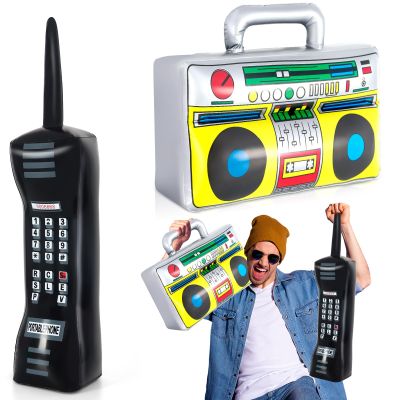 YOTHORN Inflatable Phone and Inflatable Radio Boombox,80s 90s Hip Hop Party Decoration,Music Themed Party Decorations,Rappers B-Boys Costume Accessory for Disco Retro Theme Party Decorations