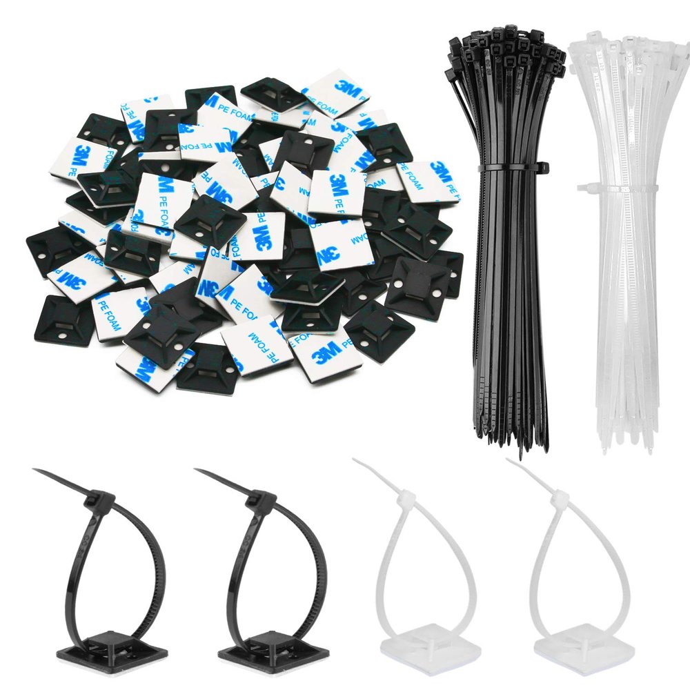 30 Pack 2 inch Zip Tie Adhesive Mounts Self Adhesive Cable Tie Base Holders with Multi-Purpose Tie wire clips with screw hole,Anchor stick on wire holder with 8 inch zip ties Black&White